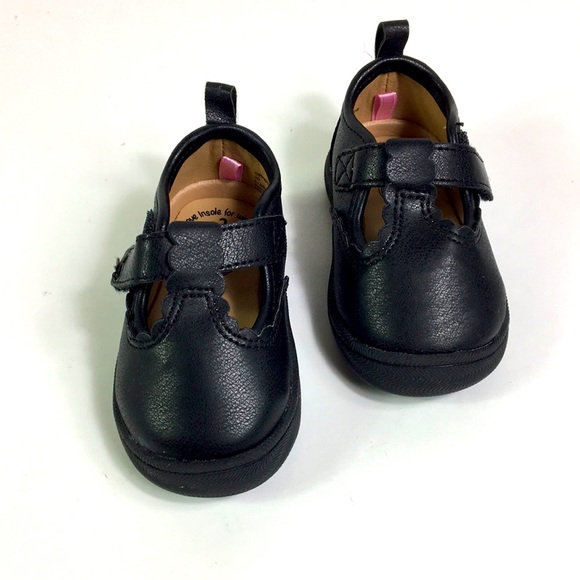 Baby Shoes‎ Size 2 Wonder Nation Girls Black Pink Heart - Picture 1 of 9